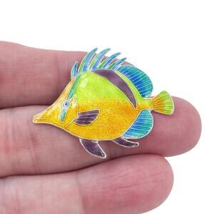 Vintage Sterling Silver 925 Enamel Tropical Fish Brooch